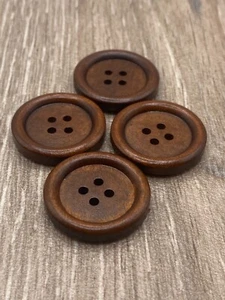 25mm Large Round Brown Wooden Buttons 4-Hole Knitting Cardigan Coat Sewing - Picture 1 of 16