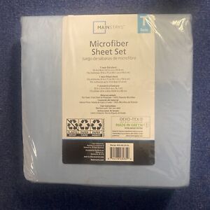 Mainstays Twin Microfiber Sheet Sheet Blue 3 PC Set Fitted Flat Pillowcase- NEW 