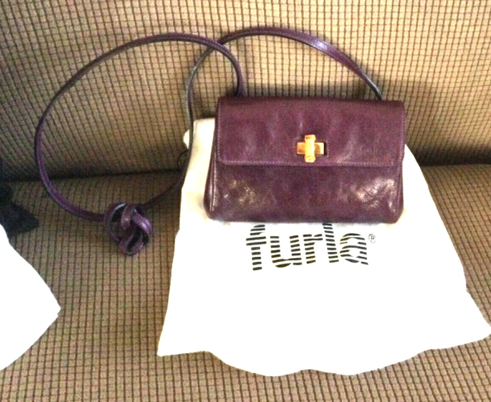 Furla Leather Crossbody Bag Purple Genuine Leather Classic w/ Original Dust Bag - Image 1 of 4