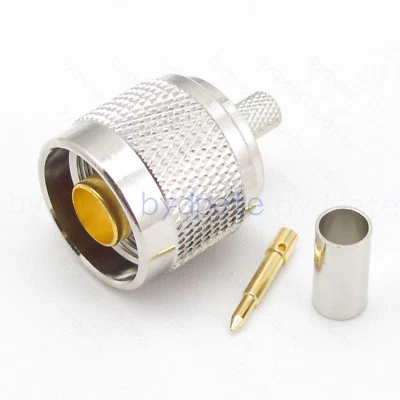 N male Plug Connector adapter RF Crimp for LMR195 RG58 RG142 RG400 Coaxial Cable - Image 1 of 4