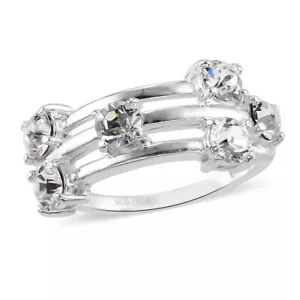 Sterling Silver 6 Stone Ring Made with White Crystal from Swarovski Size 8 - Picture 1 of 5
