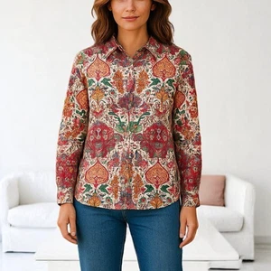 Etro Womens Floral Paisley Shirt Boho Italian Quiet Luxury Sz 40 Artsy Print - Picture 1 of 20