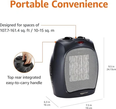 Amazon Basics Ceramic Space Heater, Portable Indoor Heating Solution, with Overh - Image 1 of 4