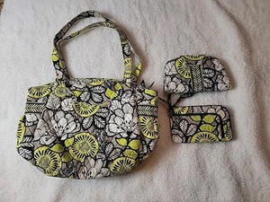 Vera Bradley Handtasche Retired Citron gesteppt gelb grau Schultertasche 2 Geldbörsen - Bild 1 von 19