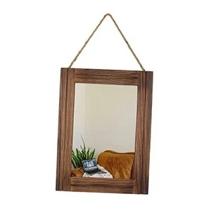 16 X 12 Inch Rustic Wood Framed Wall Mirror with Hanging Rope for Farmhouse - Picture 1 of 8