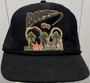 Vintage 1990s Knott's Berry Farm Boomerang Ride Black Cap w/ Cord Snapback Hat - Picture 1 of 3