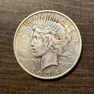 1934D Silver Peace Dollars 90% Silver Extremely Fine 45 Below Value Denver Mint - Picture 1 of 2