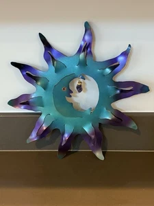 Himmlische Sonne & Mond Metall Wandbild Skulptur mit Amethyst Anhänger signiert - Bild 1 von 7