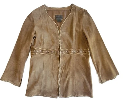 Chaqueta de Gamuza Brandon Thomas De Colección M Tostada Floral Bordado Boho Western Sin Forro Foto 1 de 4