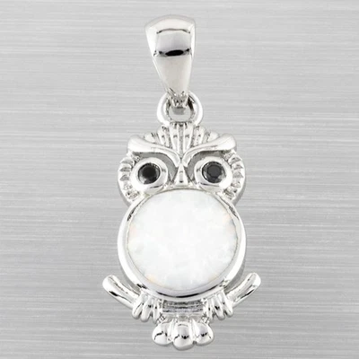 Lindo Collar Colgante Joyería Plata Ópalo de Fuego Blanco Ojos Negros Búho Foto 1 de 4