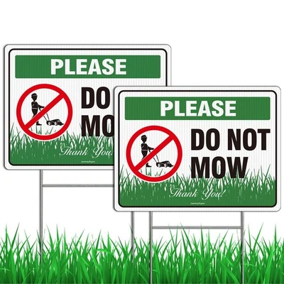 2PC Do Not Mow Sign with Stake, No Mow May Yard Sign for Lawn, 12"x9" Corruga... - Image 1 of 4