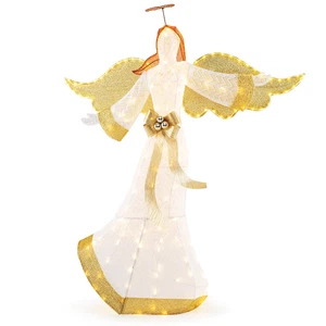 5.2 FT Lighted Angel with Halo & Bow Zip Ties & Ground Stakes 180 LED Lights - Picture 1 of 10