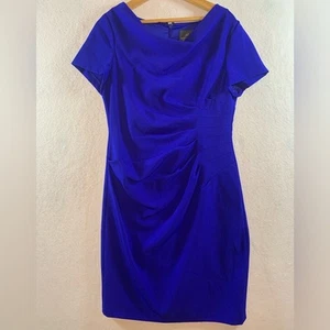 Adrianna Papell Womens Sheath Dress Sz 12P Royal Blue Asymmetrical Pleated Event - Picture 1 of 12