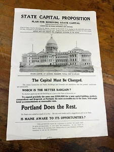 1904/05 Broadside "Proposición del Capitolio del Estado" Traslado Capitolio Augusta a Portland - Imagen 1 de 8