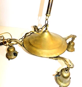 Antique Brass 4-Arm Victorian Pan Ceiling Hanging Light Fixture ror RESTORATION - Picture 1 of 15