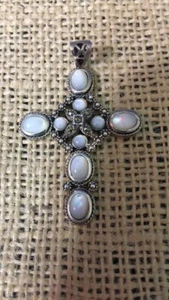 Vintage 925 China goldfarben Mondstein Keltenkreuz Anhänger gebraucht - Bild 1 von 4