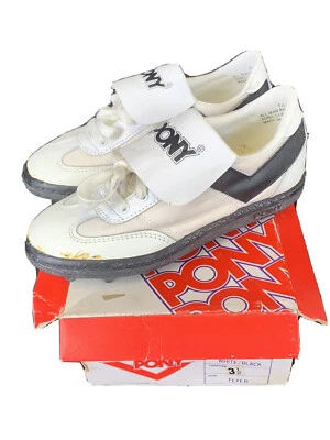 Vintage Pony Youth Football Shoes Flyer 4871 Size 3.5 White & Black 70s - Image 1 of 4