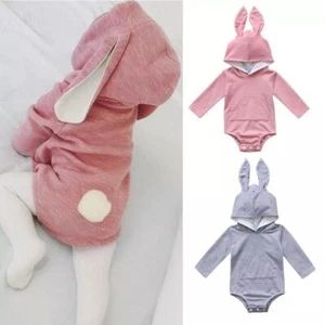 Newborn Baby Boy Girl Rabbit Bear Hooded Romper Jumpsuit Bodysuit Outfit Clothes - Picture 1 of 9