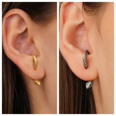 925 Placcato Argento Serpente Collegamento Cristallo Lucente Gancio A Punk Gift - Immagine 1 di 2