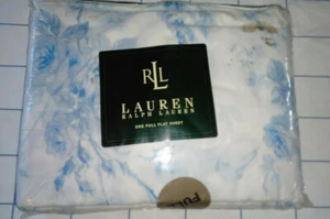 Lauren Ralph Lauren "FAYE BLUE" Full Flat Sheet Blue & White 100% Cotton-2 Avail - Picture 1 of 6