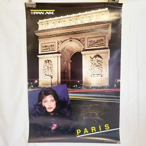 PAN AM AIRWAYS AIRLINES PARIS Vintage Travel poster  28x41.No holes! Rolled. EUC - Picture 1 of 7