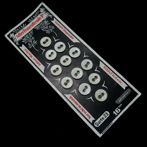 12 Antique Linen fabric tiny Buttons on card f. doll lingerie pillow laundry vtg Cover