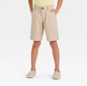 Cat & Jack Boys Chambray Shorts At the Knee Adjustable Waist Tan NWT - Picture 1 of 5