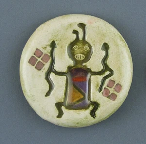 ARTISAN MADE CERAMIC BUTTON WITH SOUTHWEST DESIGN - Picture 1 of 4
