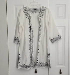 Madison Mathews Linen Floral Embroidered Kimono Cardigan Toper Swim Cover Size L - Picture 1 of 9