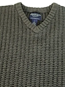 "Suéter vintage para hombre talla L verde oliva acanalado cuello en V manga larga a/a25" - Imagen 1 de 10