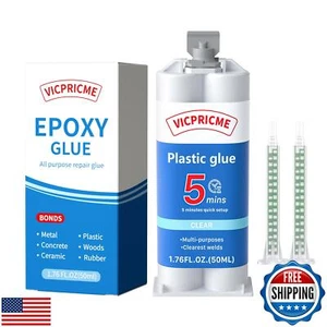 Vicpricme 1.76OZ 5 Minutes Clear Epoxy Resin Plastic Glue - High Strength Bon - Picture 1 of 5