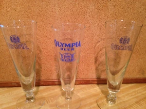 3 Vintage Olympia Stemmed Beer Glasses Lucky Horseshoe Mint Condition! - Picture 1 of 5
