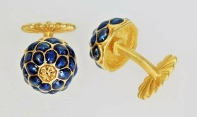 Art Nouveau Blueberry Enamel Cufflinks 0.6" Diameter Men's Cufflinks Gold Plate - Image 1 of 4