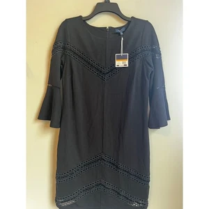 KAARI Blue Cozy Luxe Dress True Black Sz Small Bell Sleeve Crochet Trim NWT - Picture 1 of 12