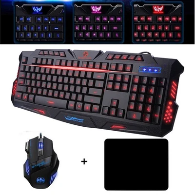 RGB PC Wired Gaming Keyboard & Mouse Set LED Gamer Bundle Mechanical Kits 3-IN-1 - Image 1 of 4