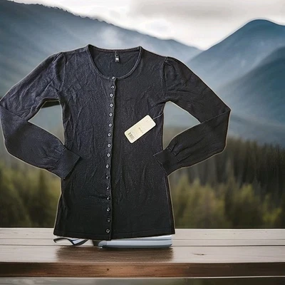 RVCA Black Lightweight Button Front Doll Long Fit Sweater Womens Large - Image 1 of 4