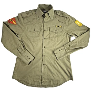 Dragonfly Military Shirt Olive Green Embroidered Patch Long Sleeve Men’s M - Picture 1 of 20