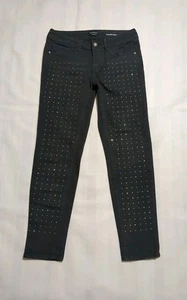 bebe Size 28 Heartbreaker Crop Rhinestones Embellished Black Denim Jeans - Picture 1 of 16