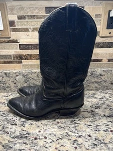 Vintage Code West Black Leather Cowboy Boots Women’s 7 M Western Made In USA - Picture 1 of 8