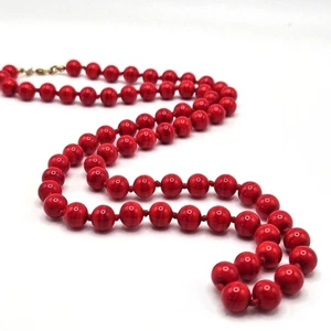 VINTAGE Monet Red Glass Bead Single Strand Necklace 24" - Picture 1 of 7