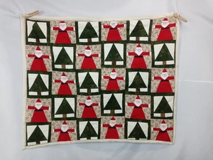Handmade Santa Christmas Quilt Lap Blanket 29x34 Wall Hanging Folk Art Patchwork - Picture 1 of 8