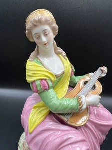 Antique Porcelain Figurine Maiden Playing a Guitar Possibly Samson & Cie Paris - Picture 1 of 13