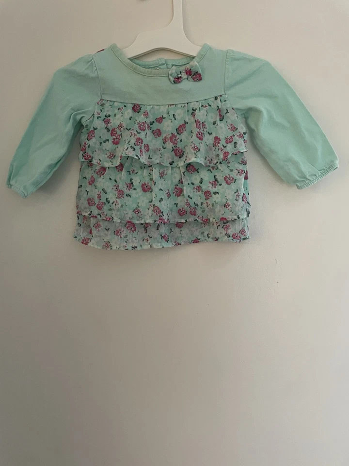 Small Wonders Baby Girl Pink Floral Tiered Polyester Long Sleeve Shirt Mint 6/9M - Image 1 of 4