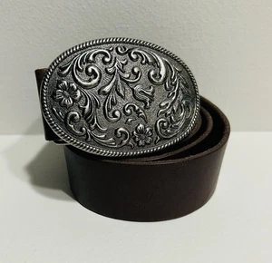 Cinturón de Cuero Amanda Smith Marrón Moda/Occidental Repujado Plata Metal Hebilla XL - Imagen 1 de 12
