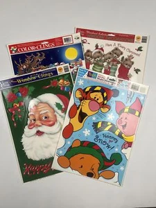 Vtg 90s Christmas Window Cling Decoration Lot - Pooh Bear, Santa, More! - Picture 1 of 5