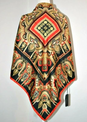 ШАРФ ИЗ 100% ШЕЛКОВОЙ САРЖИ VERSACE ФУЛЯР 35 x 35 дюймов черный - красный - золотой сделано в Италии - Изображение 1 из 4