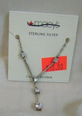 Ожерелье из стерлингового серебра с камнями циркония 9 дюймов капля - Изображение 1 из 3