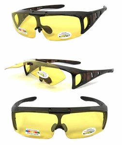 Cubierta POLARIZADA abatible puesta sobre gafas de sol desgaste vidrio Rx ajuste conducción amarillo - Imagen 1 de 8