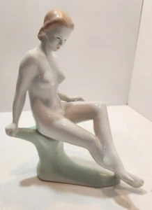 Vintage Aquincum Budapest Porcelain Hand Painted Nude Sitting Woman Art Deco - Picture 1 of 17