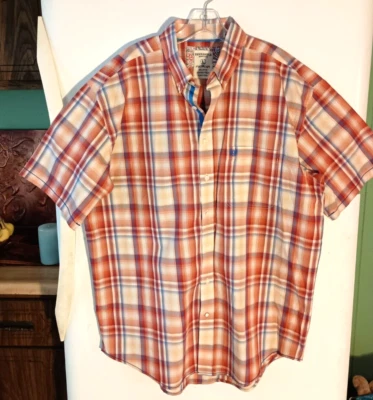 VTG MEN'S PANHANDLE ROUGH STOCK PLAID SHORT SLEEVE 100% COTTON WESTERN SHIRT L - Image 1 of 3